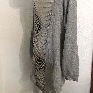 Gray distressed zip up sweatshirt